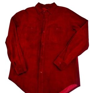 Vintage Red Suede Leather Button Front Shirt Jacket | Traditions Ltd | Medium